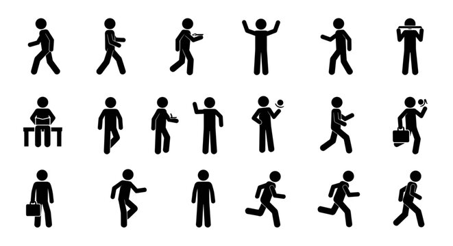 Various simple black stick figure poses for infographic presentation and user interface