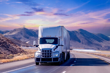 Semi Truck on Highway, Trucking in USA,	
