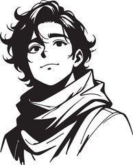 A stylish vector illustration of a young man_s portrait created in a manga style with wavy hair and a contemporary aesthetic