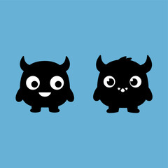 Whimsical monster duo: Playful black silhouettes against a serene light blue backdrop