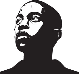 Silhouette of an african american person looking upward with a strong expression of hope or aspiration in black and white design