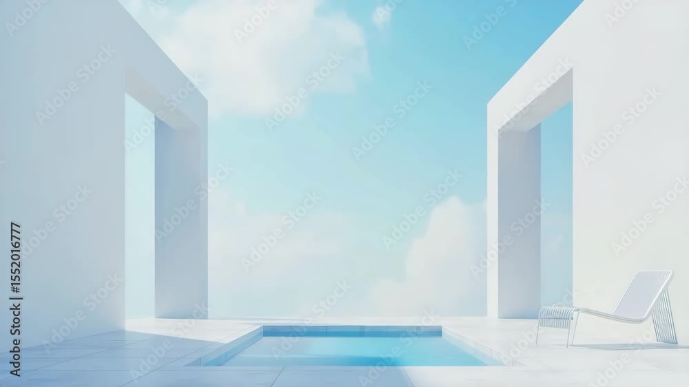 Poster minimalist architecture with an open-air swimming pool. ideal for themes of relaxation, luxury and m