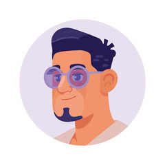 Cartoon Illustration of a Man with Short Dark Hair Round Glasses and Goatee stylized flat design portrait man goatee round glasses short dark