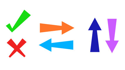 Green check mark and red cross  arrow set. green color tick , vector asset