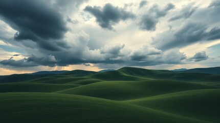 Obraz premium Rolling Green Hills Under Stormy Sky