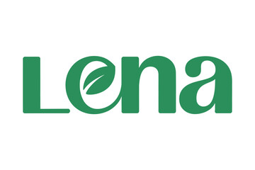 Lena Logo Featuring a Green Leaf Design simple logo featuring the word bold stylized green font logo brand green leaf design font typography