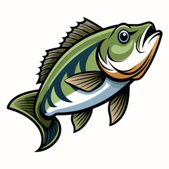 Minimalist Bass Fish Graphic on White Background