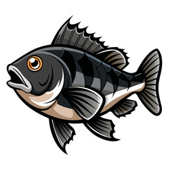 Minimalist Black Drum Fish Graphic on White Background