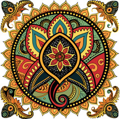 Indian pattern background png, black paisley illustration in abstract design