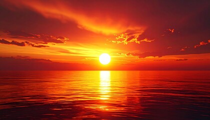 Fototapeta premium Breathtaking Ocean Sunset with Fiery Sky and Golden Reflections
