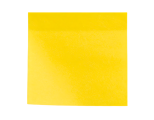 Bright yellow square sticky note isolated on black background with copy space