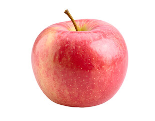 A single ripe red apple with a short stem against a black background