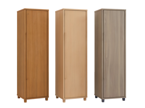 Tall Wooden Cabinets Storage Solutions in Oak Beige and Grey isolated on transparent background