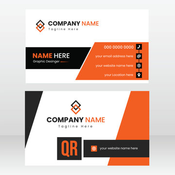Business card design template.  Orange and black modern creative business card and name card horizontal simple clean template. Vector illustration print template. 