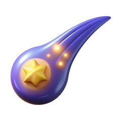 Purple shooting star 3d render isolated on white background