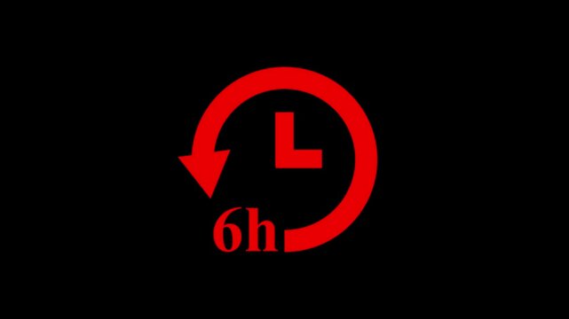 6 hour arrow timer concept animation,6 hour timer  animation with arrow sign on black background.arrow sign timer animation 6 hours left. timer  animation.