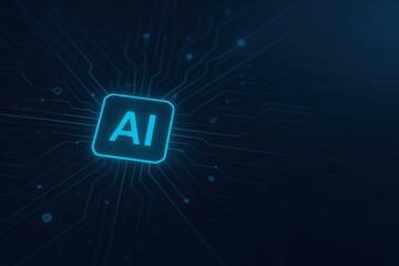 Futuristic Concept of Artificial Intelligence with Circuit Background in Blue and Dark Theme