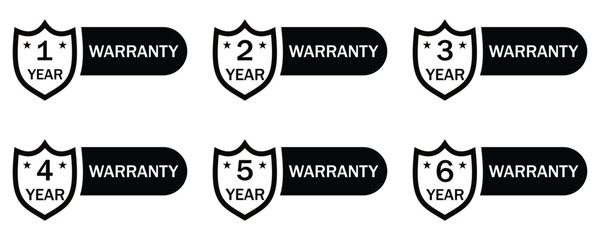Warranty Badge Icon Set &ndash; 1 to 5 Years Shield Label Collection in Minimal Vector Style