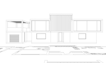 Modern house building sketch architectural 3d rendering
