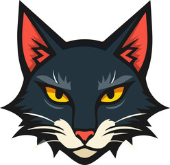 An icon of a very beautiful and unusual cat face with gray eyebrows and elegant yellow eyes.