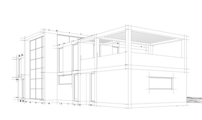 Modern house building sketch architectural 3d rendering
