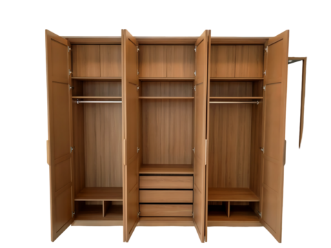 Spacious Wooden Wardrobe Ample Storage Solution for Bedrooms isolated on transparent background