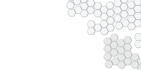 Abstract geometric white honeycomb hexagon 3d effect pattern with shadow seamless texture background.