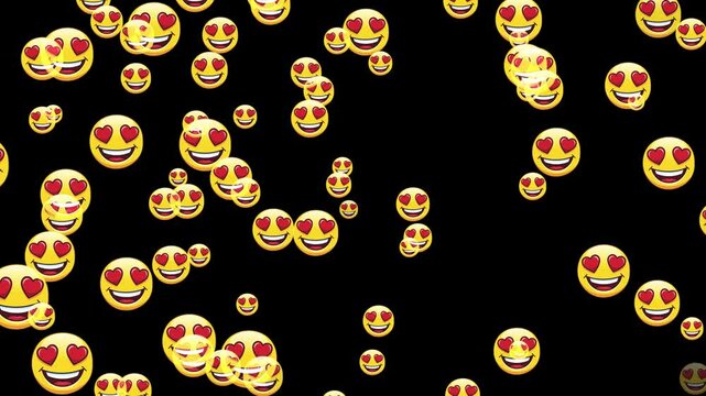 Romantic emoji icons descending in dark motion