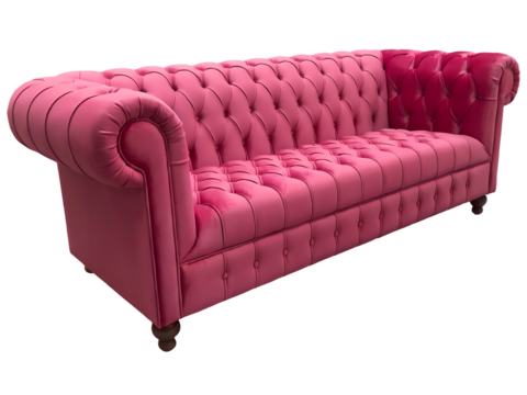 Pink Chesterfield Sofa TwoTone Velvet Upholstery Design isolated on transparent background - Powered by Adobe