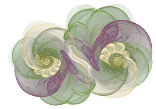 Intricate abstract fractal art with elegant flowing lines and swirling organic patterns in soft pastels, golden accents, isolated on transparent background. Concept of abstract elegance and fluid