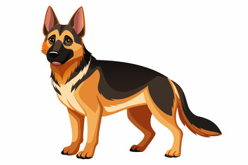 High-quality cartoon illustration of a German Shepherd dog sitting obediently with a friendly expression. Ideal for pet-related designs, educational materials, veterinary branding, dog training conten