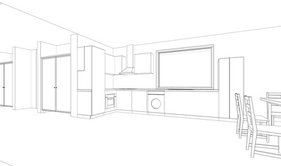 Modern house building sketch architectural 3d rendering