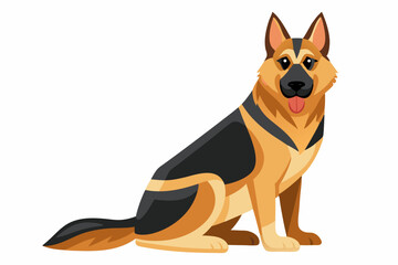 High-quality cartoon illustration of a German Shepherd dog sitting obediently with a friendly expression. Ideal for pet-related designs, educational materials, veterinary branding, dog training conten