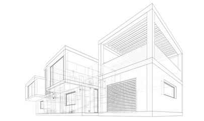 Modern house building sketch architectural 3d rendering