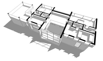 Modern house building sketch architectural 3d rendering