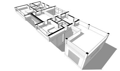 Modern house building sketch architectural 3d rendering