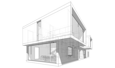 Modern house building sketch architectural 3d rendering