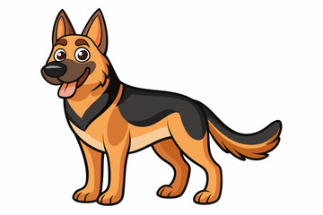 High-quality cartoon illustration of a German Shepherd dog sitting obediently with a friendly expression. Ideal for pet-related designs, educational materials, veterinary branding, dog training conten