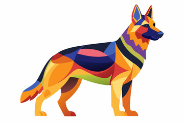 High-quality cartoon illustration of a German Shepherd dog sitting obediently with a friendly expression. Ideal for pet-related designs, educational materials, veterinary branding, dog training conten