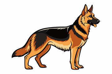 High-quality cartoon illustration of a German Shepherd dog sitting obediently with a friendly expression. Ideal for pet-related designs, educational materials, veterinary branding, dog training conten
