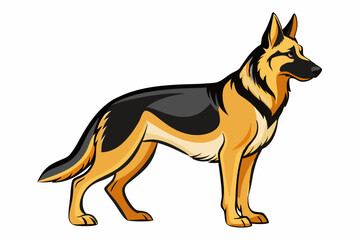 High-quality cartoon illustration of a German Shepherd dog sitting obediently with a friendly expression. Ideal for pet-related designs, educational materials, veterinary branding, dog training conten