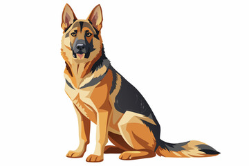High-quality cartoon illustration of a German Shepherd dog sitting obediently with a friendly expression. Ideal for pet-related designs, educational materials, veterinary branding, dog training conten