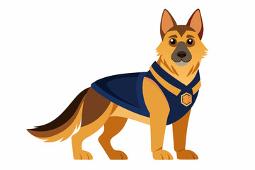 High-quality cartoon illustration of a German Shepherd dog sitting obediently with a friendly expression. Ideal for pet-related designs, educational materials, veterinary branding, dog training conten