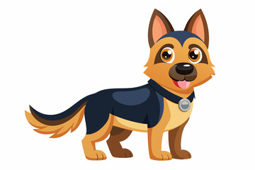 High-quality cartoon illustration of a German Shepherd dog sitting obediently with a friendly expression. Ideal for pet-related designs, educational materials, veterinary branding, dog training conten