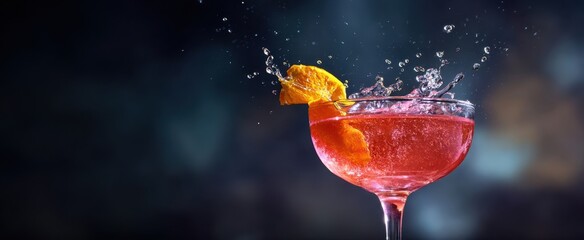 The colorful cocktail with vibrant splash and refreshing orange garnish.