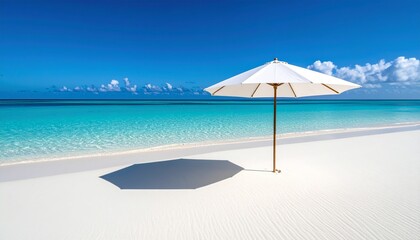 Serene White Sand Beach With Tropical Turquoise Water And Umbrella