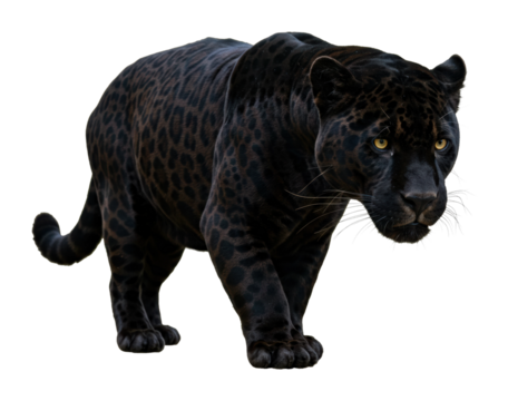 Majestic black panther roaming in the wild nature photography outdoor settings close-up view