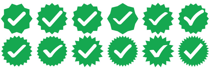 Verified badges. Verified badge profile set Verify badge. Valid. Social media account verification icon. Green check mark icon. Set of verified badge. Green Verified badge icon set