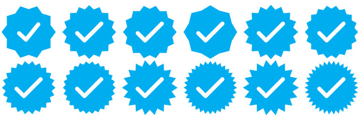 Verified badge profile set. Verified badge. Valid. Social media account verification icon. Verify badge. Blue Verified badge icon set. Set of verified badges