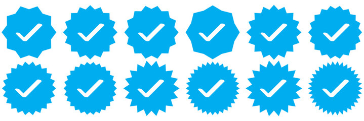 Verified badge profile set. Verified badge. Valid. Social media account verification icon. Verify badge. Blue Verified badge icon set. Set of verified badges